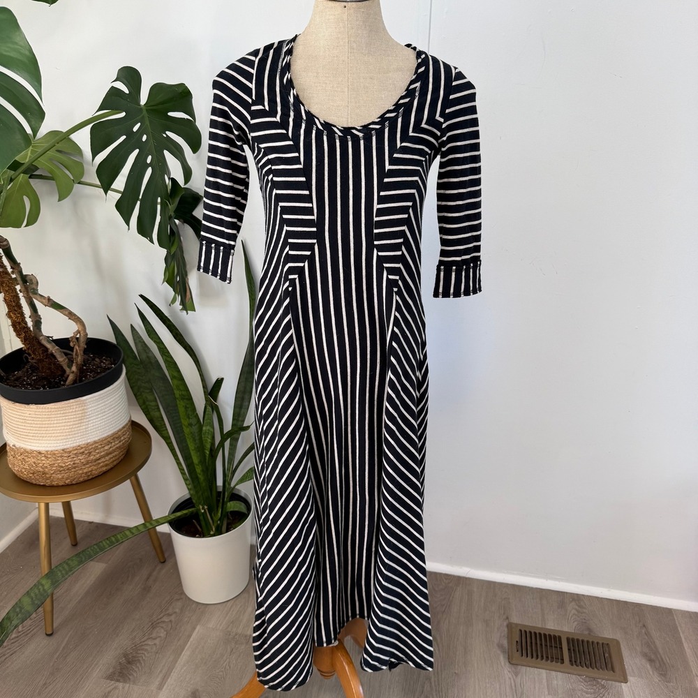 Saturday Sunday Anthropologie Striped Maxi Dress Women XS Black White 3/4 Sleeve